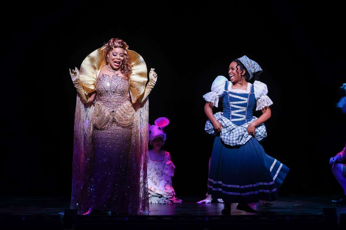 Soara-Joye Ross as Godmother and Brianna Kaleen as Cinderella in 'Rodgers & Hammerstein's Cinderella' at TUTS Houston.