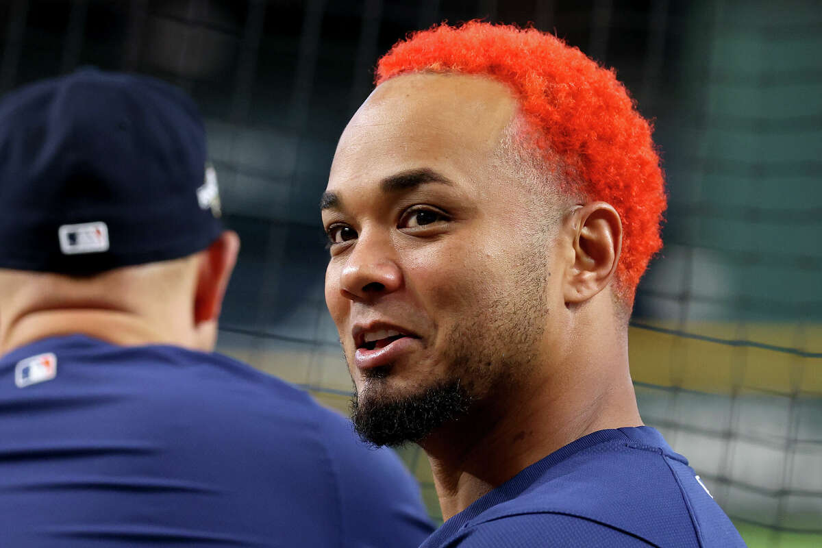 ARLINGTON, TEXAS - OCTOBER 18: Martin Maldonado #15 of the Houston Astros takes batting practice prior to Game Three of the American League Championship Series against the Texas Rangers at Globe Life Field on October 18, 2023 in Arlington, Texas. (Photo by Richard Rodriguez/Getty Images)