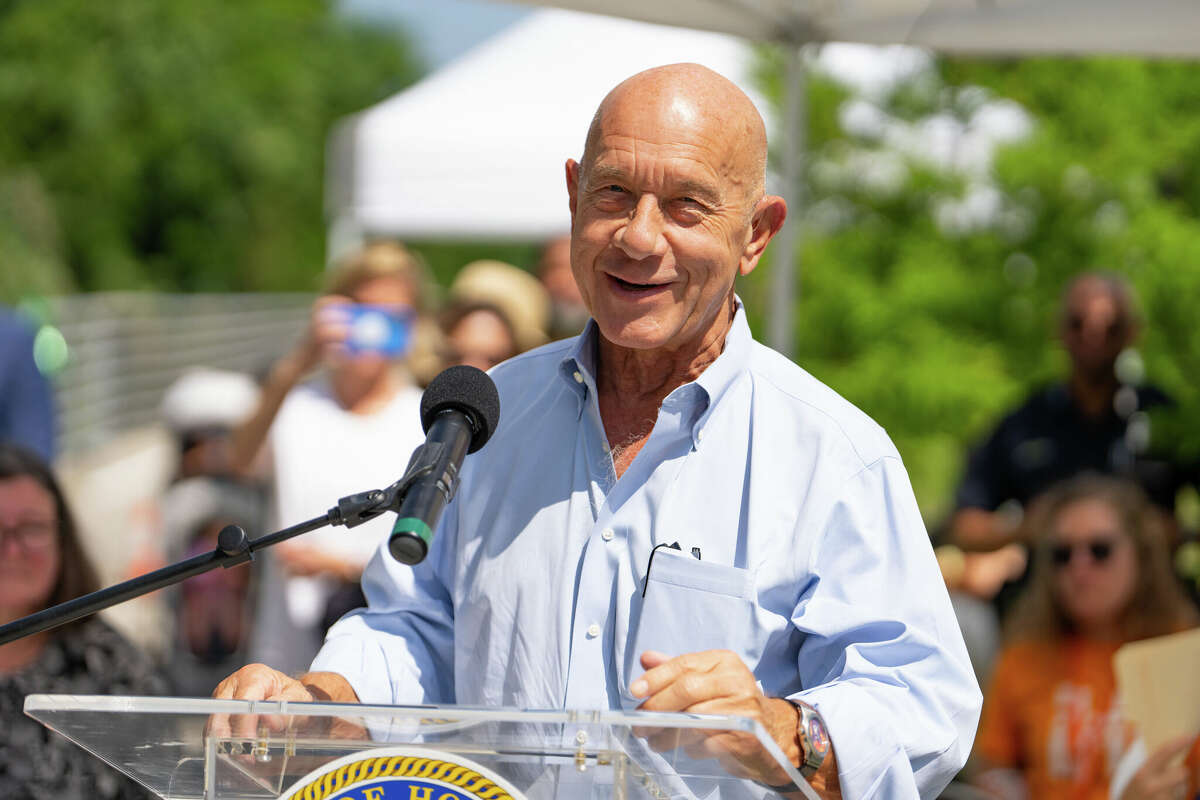 Texas State Senator John Whitmire speaks during the M-K-T Bridge reopening ceremony along the Heights Hike and Bike Trail, Friday, May 27, 2022, in Houston. (Mark Mulligan/Houston Chronicle via Getty Images)