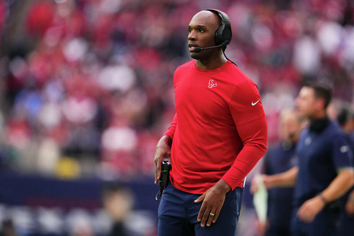 Houston Texans head coach DeMeco Ryans looks on against the Jacksonville Jaguars during the second half at NRG Stadium on November 26, 2023 in Houston, Texas.