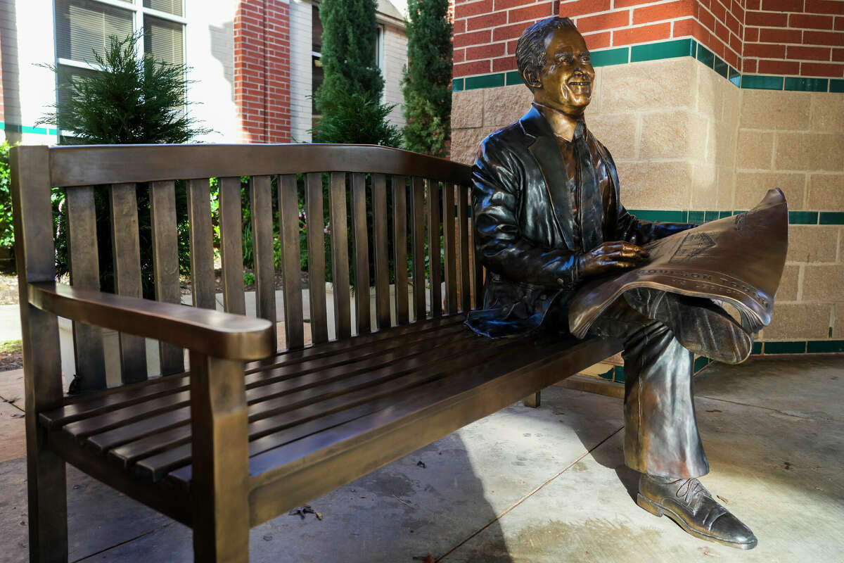 A statue of Coulson Tough, the architect of The Woodlands and friends of founder George Mitchell, is seen at Tough Elementary School, Friday, Dec. 8, 2023, in The Woodlands. Tough helped build 130 buildings in The Woodlands along with various public art projects.