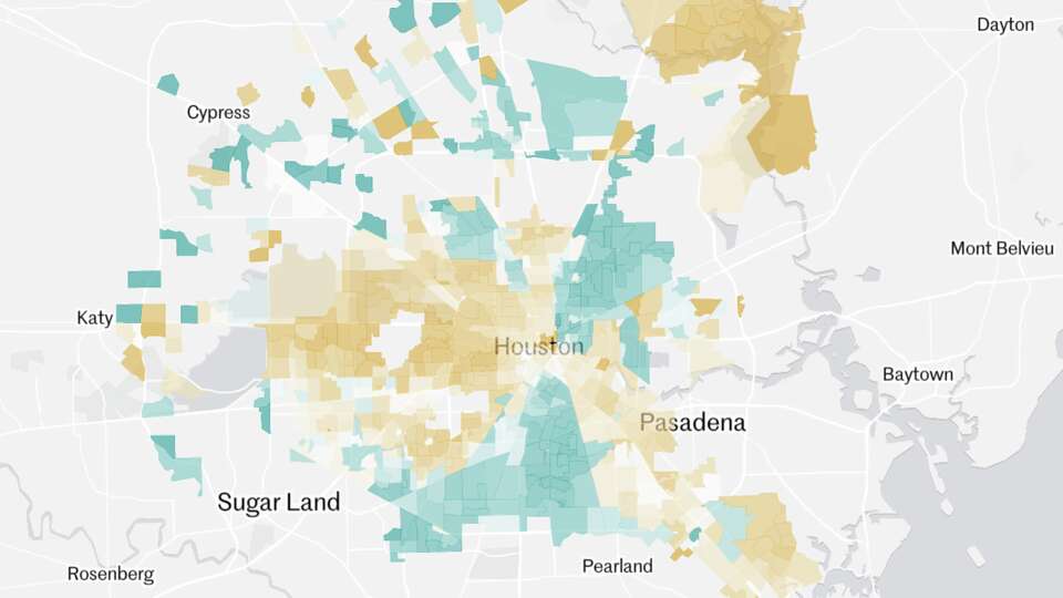 A map showing the results of Houston's mayoral runoff