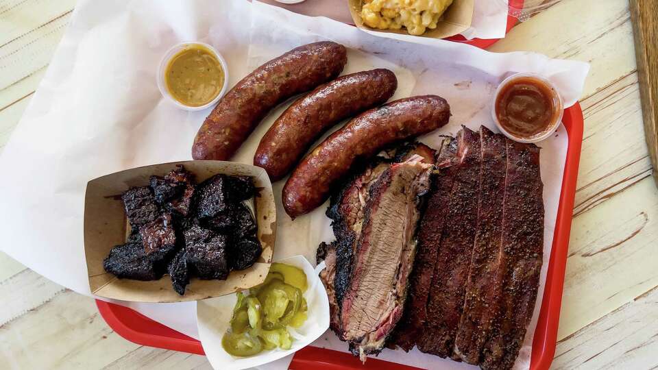 Brisket, pork belly burnt ends, regular sausage, jalapeno and cheese sausage, blueberry and gouda sausage and pork ribs from Charlie's Craft BBQ