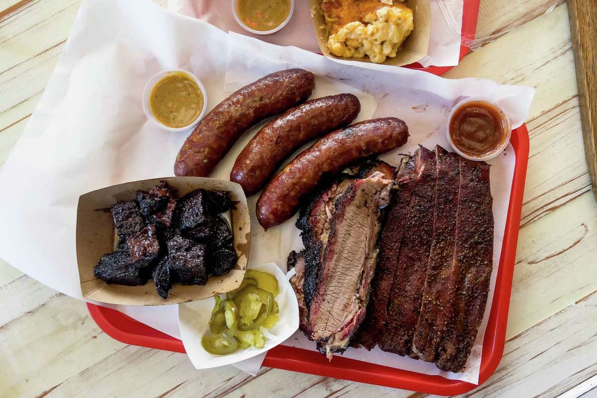 Brisket, pork belly burnt ends, regular sausage, jalapeno and cheese sausage, blueberry and gouda sausage and pork ribs from Charlie's Craft BBQ