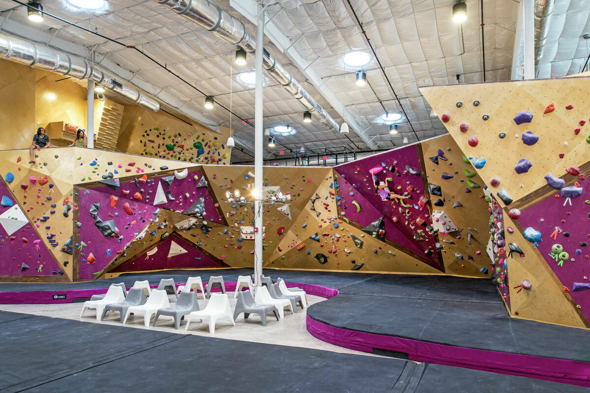 Bouldering walls at a Crux Climbing Center.