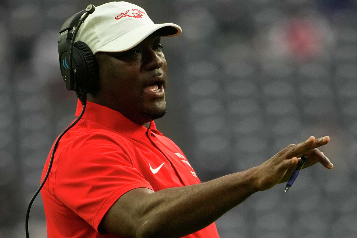 North Shore head coach Willie Gaston is seen during the first half of a Region III-6A Division 1 semifinal high school football playoff game at NRG Stadium, Friday, Nov. 24, 2023, in Houston.