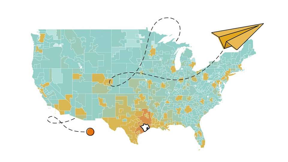 Map visualization with illustrated paper plane above it.
