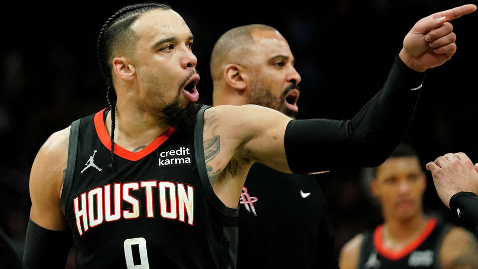 Houston Rockets' Dillon Brooks (9) yells to an official after being ejected during the second half of an NBA basketball game against the Milwaukee Bucks, Sunday, Dec. 17, 2023, in Milwaukee. (AP Photo/Aaron Gash)
