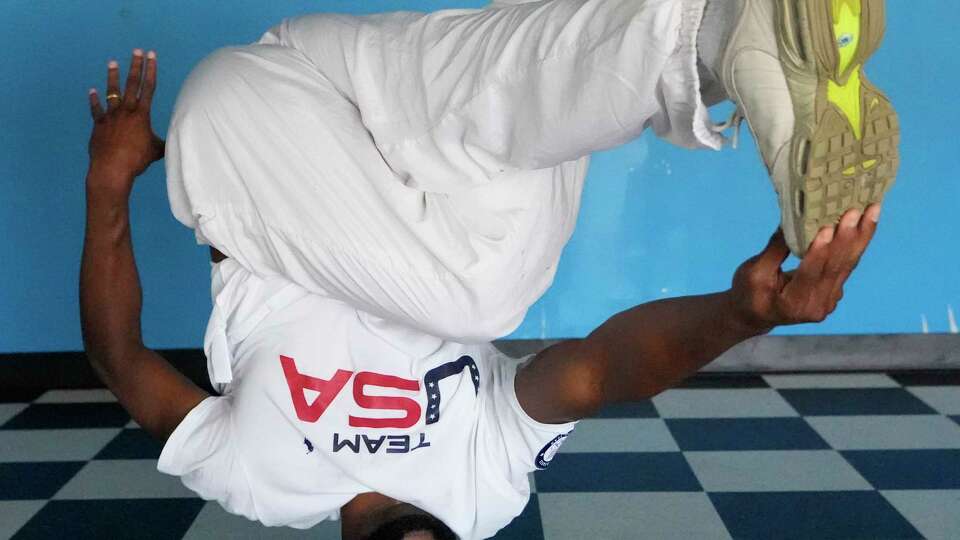 Jeffrey “Jeffro” Louis is shown at the Break Free Hip-Hop School Tuesday, Dec. 19, 2023, in Houston. A native Houstonian, he is one of the best breakdancers in the world and is vying to represent Team USA at the 2024 Olympic Games in Paris when breakdancing makes its Olympic debut.