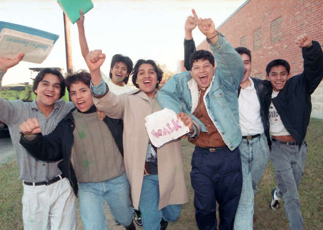 Macario Garcia, second from left, joined hundreds of fellow Stephen F. Austin High School students who walked out to protest conditions at the East End campus on Oct. 20, 1989, in Houston.