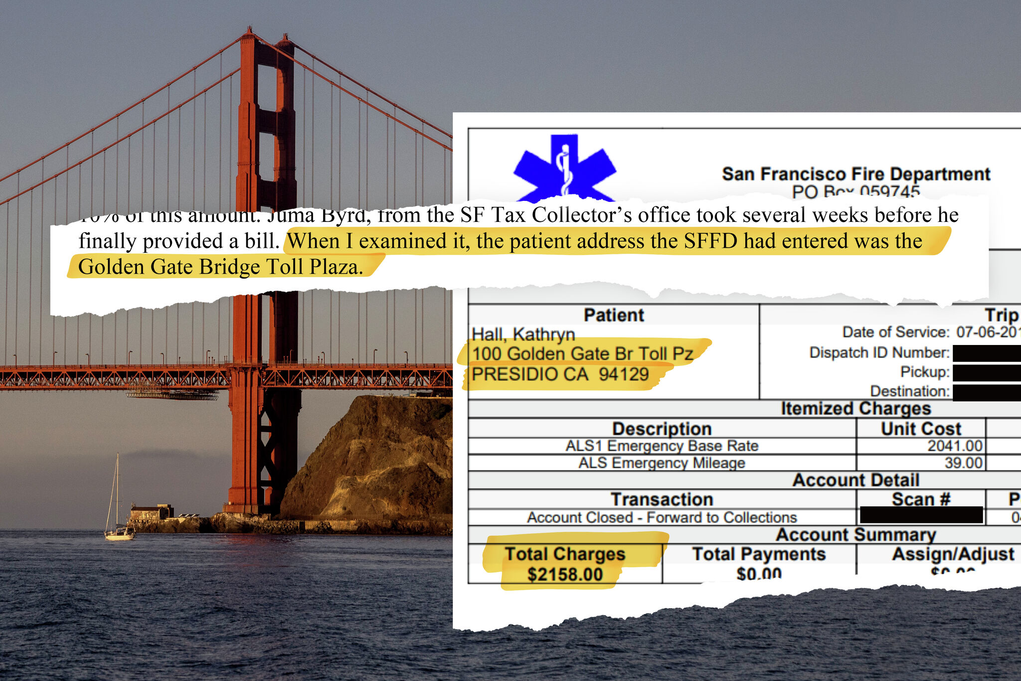 旧金山将救护车费用账单发送给金门大桥，引发混乱