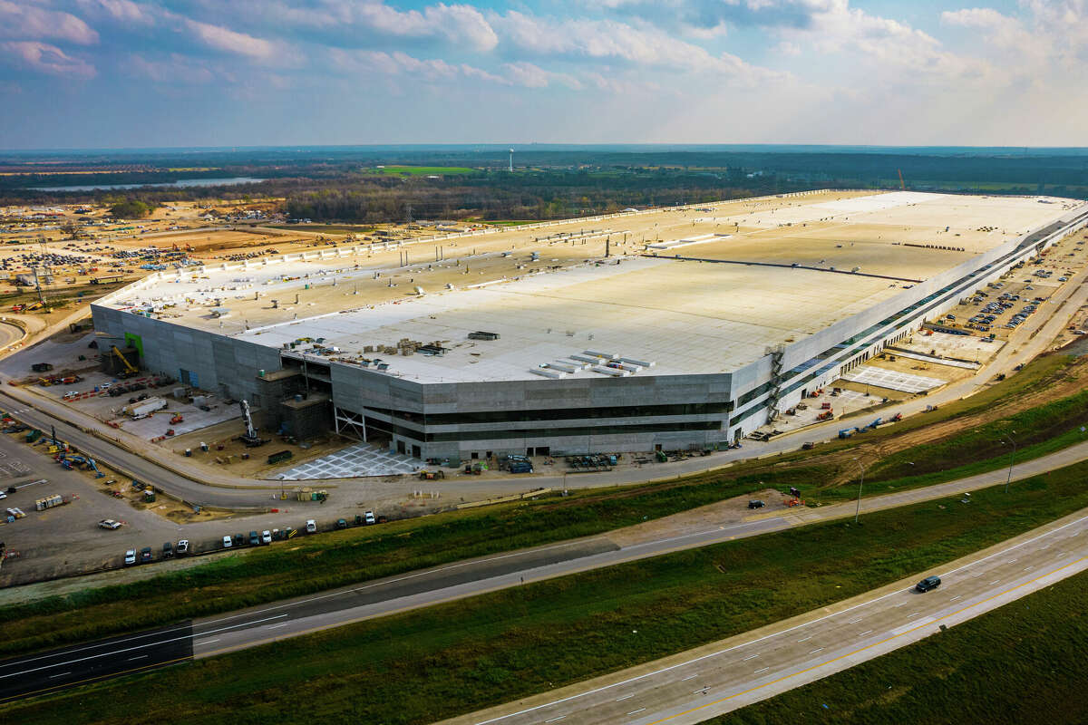 January 2nd , 2022 - Austin , Texas , USA: Tesla Gigafactory in Austin Texas during final construction phases , the start of the Cybertruck production line