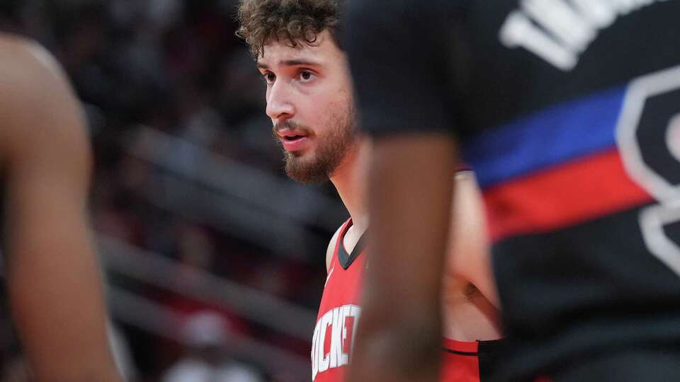 Houston Rockets center Alperen Sengun (28) waits to take foul shots in the second half of NBA game action against the Detroit Pistons at the Toyota Center on Monday, Jan. 1, 2024 in Houston. Houston Rockets won the game 136-113.