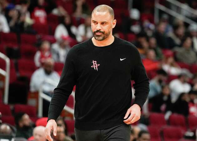 Houston Rockets head coach Ime Udoka reacts as he calls a timeout during the first half of an NBA basketball game at Toyota Center, Wednesday, Jan. 3, 2024, in Houston.