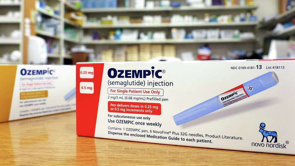 Boxes of the diabetes drug Ozempic rest on a pharmacy counter on April 17, 2023, in Los Angeles.