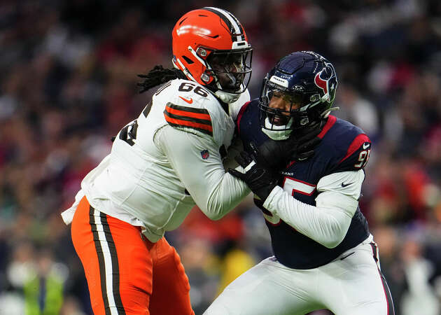 Derek Barnett of the Houston Texans rushes the passer during a game against the Cleveland Browns at NRG Stadium in Houston on Dec. 24, 2023.