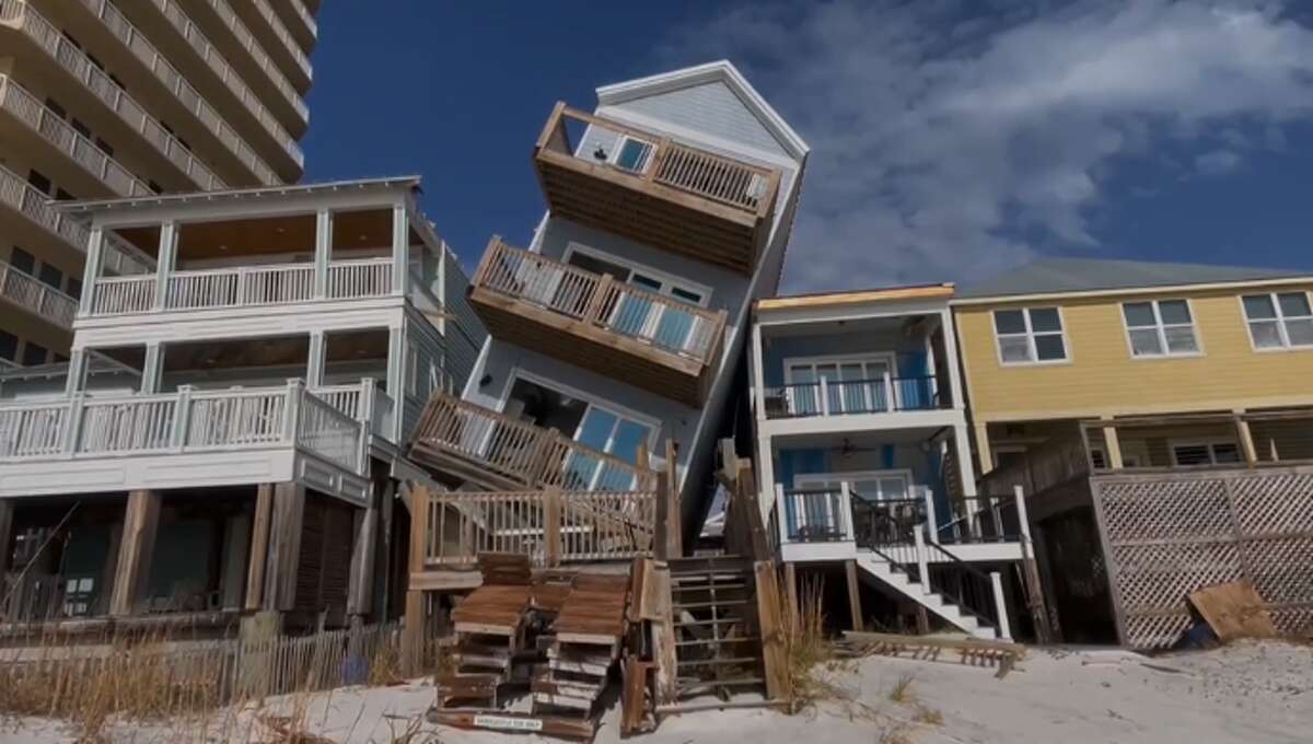 Tilted house turns heads after Florida Panhandle town hit by suspected