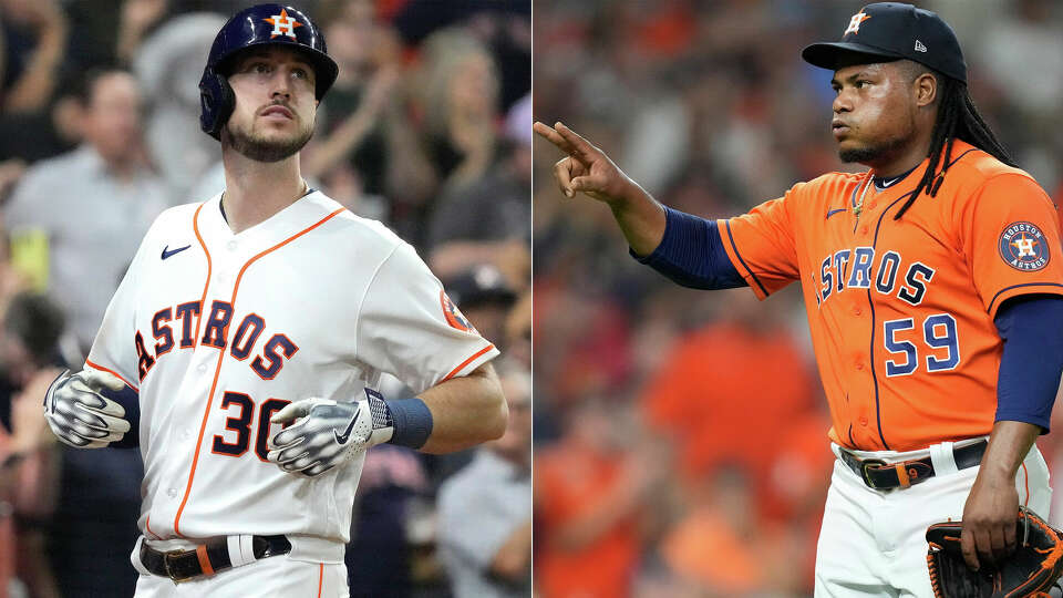 Astros outfielder Kyle Tucker and pitcher Framber Valdez. Photo credit: Karen Warren