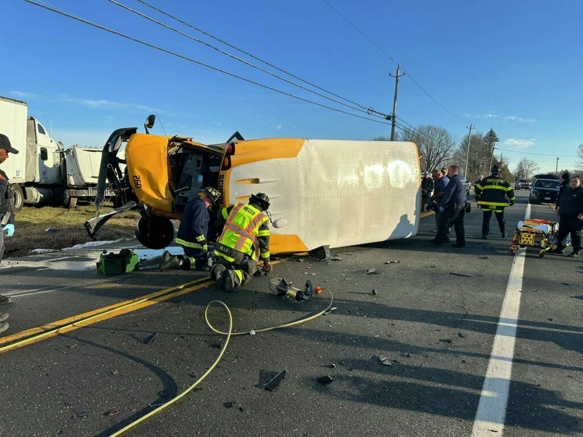 School bus collides with tractor-trailer at Harmony Christian School