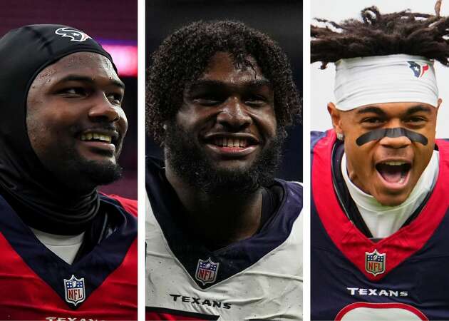 Dameon Pierce (left), Will Anderson Jr. (center) and Tank Dell (right) all came to the Texans as a result of the Deshaun Watson trade, directly or indirectly.