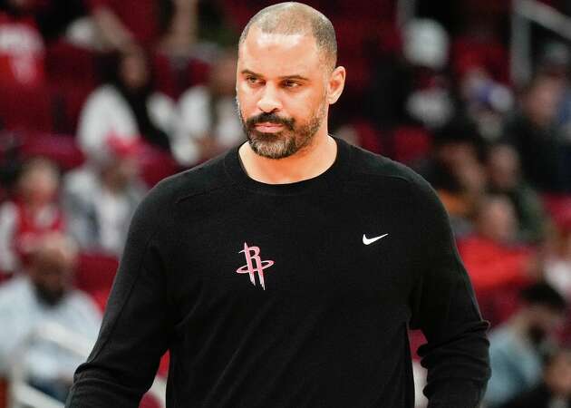 Houston Rockets head coach Ime Udoka reacts as he calls a timeout during the first half of an NBA basketball game at Toyota Center, Wednesday, Jan. 3, 2024, in Houston.