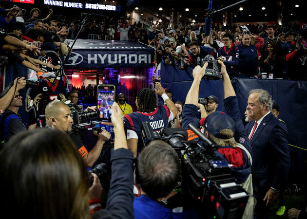 C.J. Stroud #7 of the Houston Texans reacts as he walks off the field following an NFL wild-card playoff football game between the Houston Texans and the Cleveland Browns at NRG Stadium on January 13, 2024 in Houston, Texas.