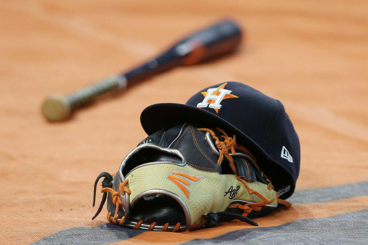 A general view of a Houston Astros hat prior to game one of the American League Division Series between the Houston Astros and the Tampa Bay Rays at Minute Maid Park on October 04, 2019 in Houston, Texas. 