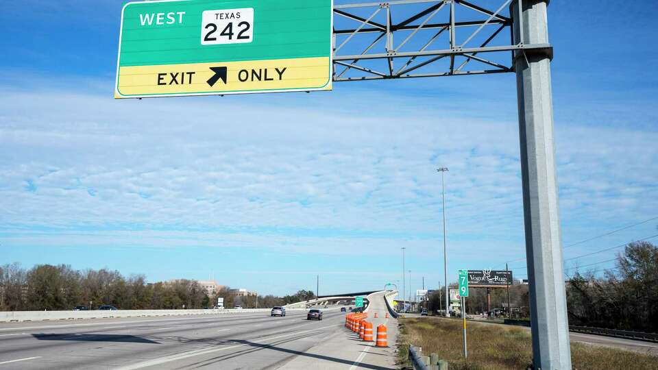 The Texas 242 flyover is closed due to icy conditions as temperatures in the area remained below freezing on Tuesday, Jan. 16, 2024 in The Woodlands.