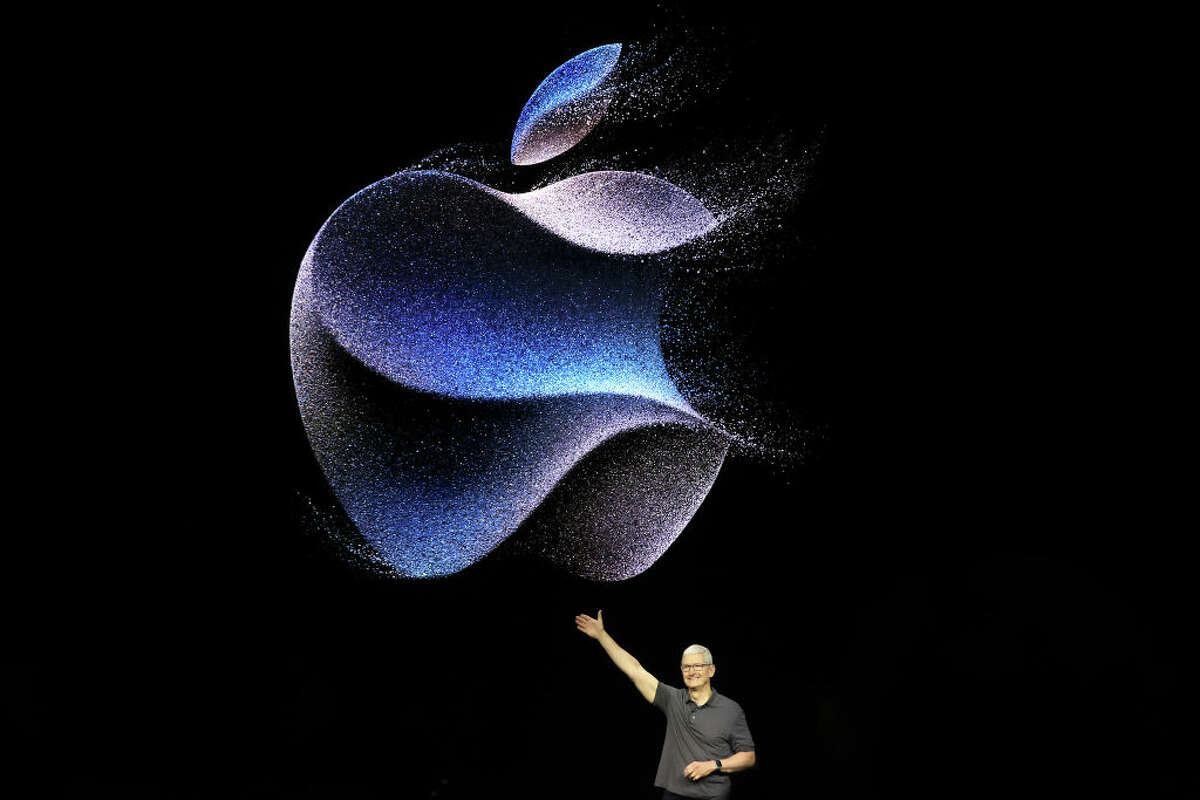 Apple CEO Tim Cook delivers remarks during an Apple special event on September 12, 2023 in Cupertino, California.