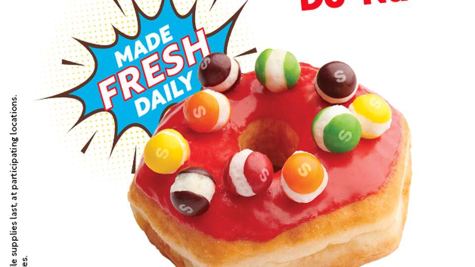 The new Shipley Do-Nuts flavor featuring freeze dried Skittles.