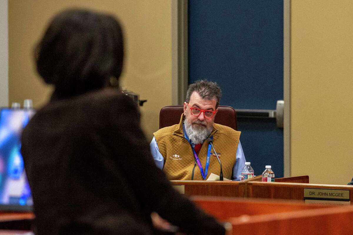 Harris County Department of Education Board Trustee Eric Dick listens during a meeting Wedneday, Jan. 17, 2024 in Houston.
