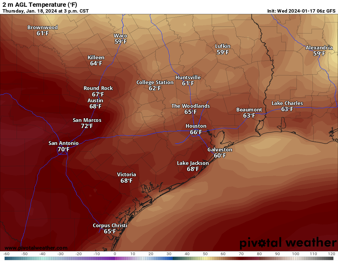 San Antonio rising to 70 on Thursday, next cold front imminent