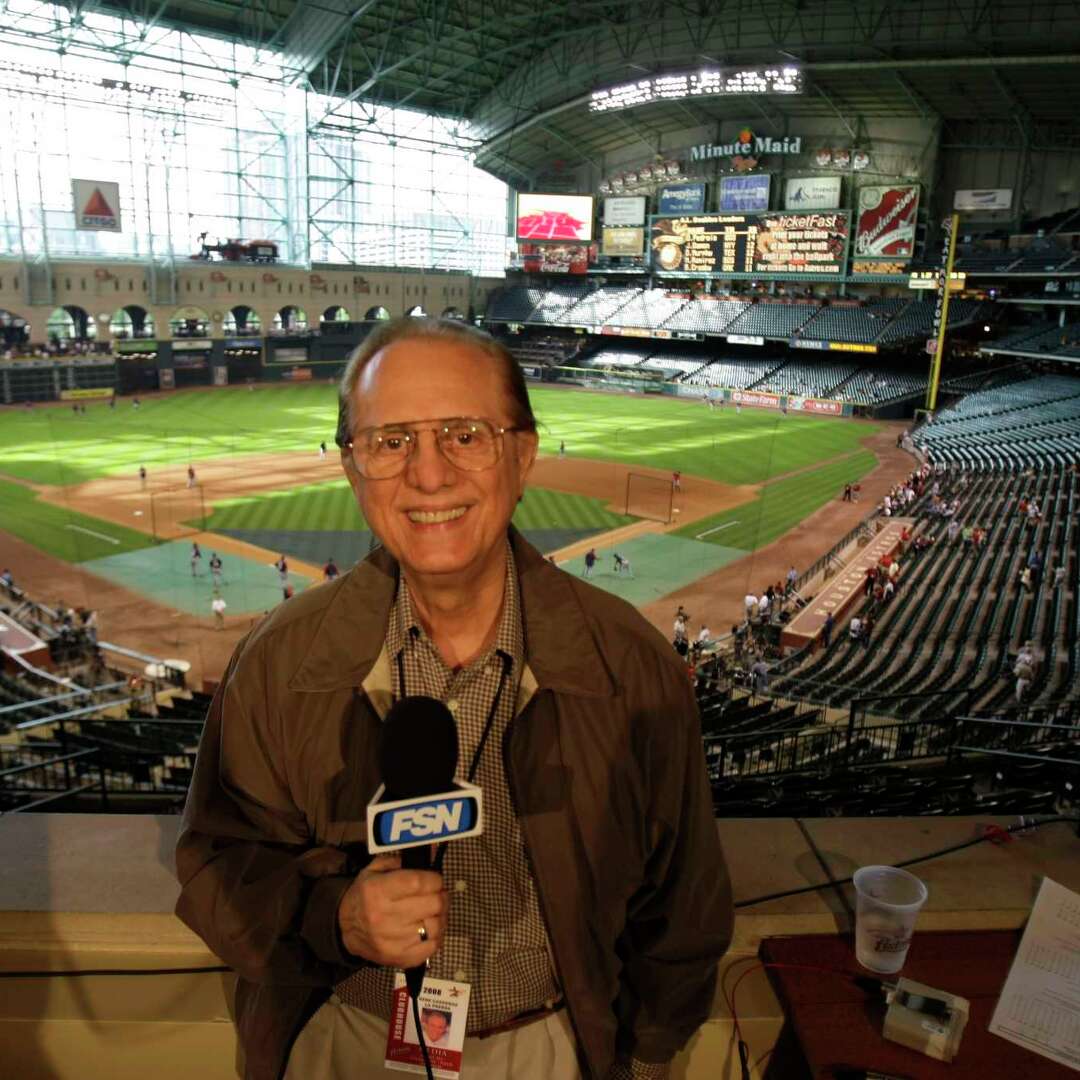 Spanish language broadcaster, Rene Cardenas, of the Houston Astros-Washington Nationals MLB game at Minute Maid Park, Tuesday, May 6, 2008, in Houston. . ( Karen Warren / Chronicle )