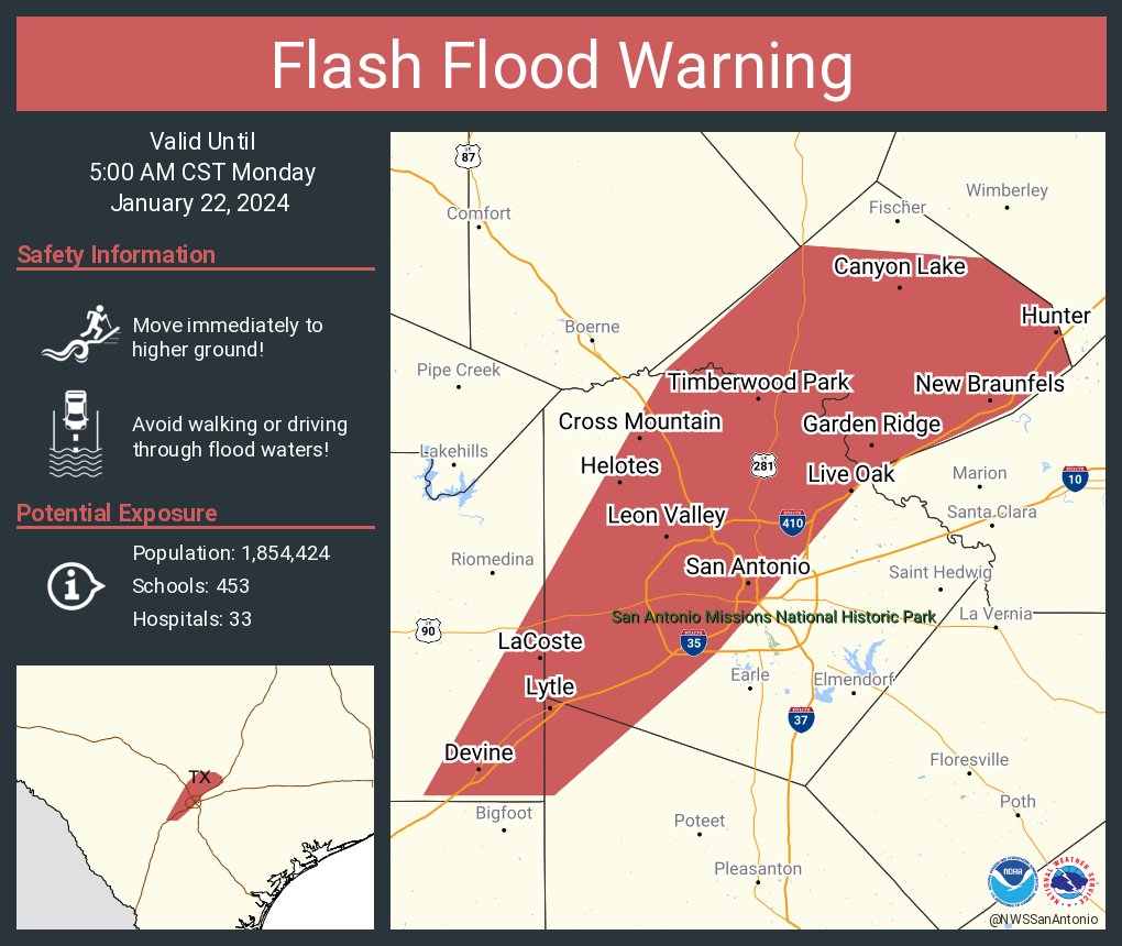 Flash flood warning issued for San Antonio, travel not advised