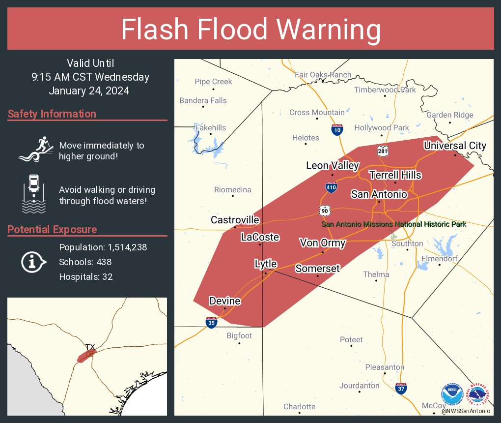 Another flash flood warning issued for San Antonio Wednesday