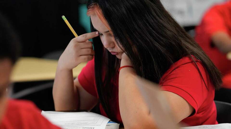 A Audrey H. Lawson Middle School student works on their worksheet during class Wednesday, Sept. 6, 2023 in Houston.