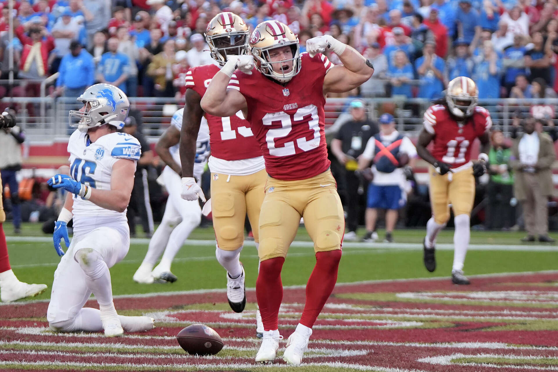 Refs miss Lions defender taking strong swipe at 49ers player during TD