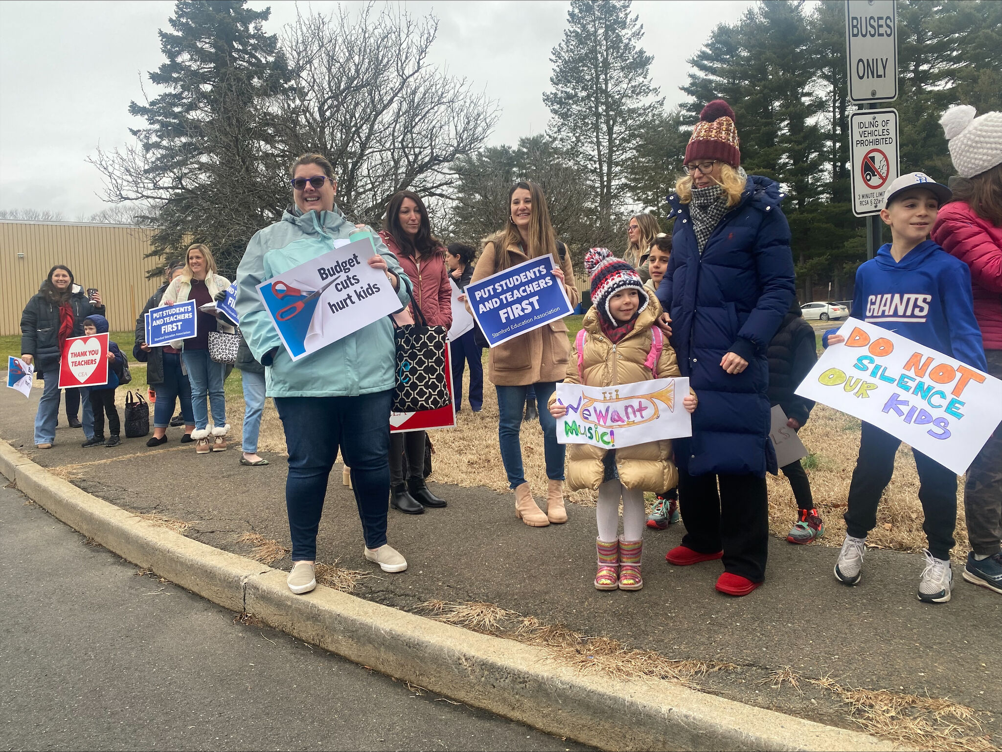 Stamford teachers at 5 schools, parents protest possible budget cuts