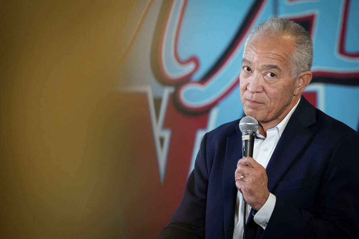 Houston ISD Superintendent Mike Miles speaks to reporters during a press conference Friday, Aug. 25, 2023, at James Madison High School in Houston.