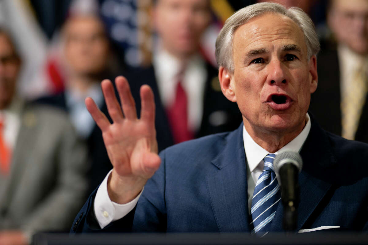 AUSTIN, TEXAS - JUNE 08: Texas Gov. Greg Abbott speaks during a news conference at the Texas State Capitol on June 08, 2023 in Austin, Texas. Gov. Abbott slammed New York's plan to give out prepaid cards to migrants.