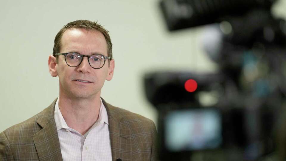 Texas Education Commissioner Mike Morath speaks to the media during a visit at Kashmere High School, 6900 Wileyvale Rd., Tuesday, Feb. 6, 2024, in Houston.