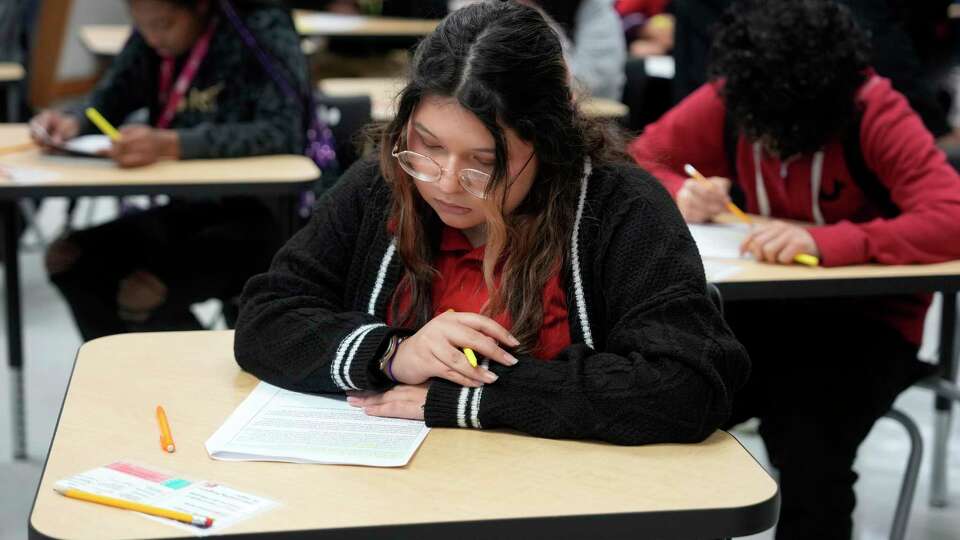 Students are shown in a classroom at Kashmere High School, 6900 Wileyvale Rd., Tuesday, Feb. 6, 2024, in Houston.