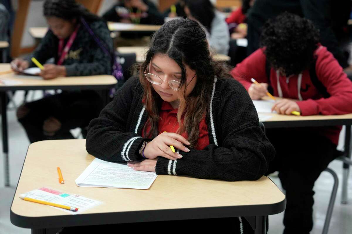 Students are shown in a classroom at Kashmere High School, 6900 Wileyvale Rd., Tuesday, Feb. 6, 2024, in Houston.