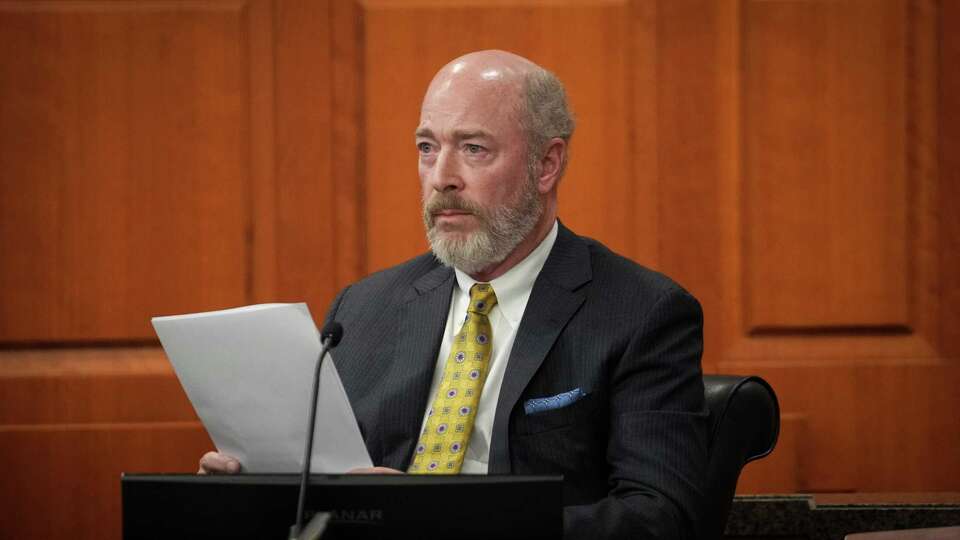Robert Cary McNair Jr. testifies during a hearing about a Janice McNair guardianship request in probate court Friday, Feb. 9, 2024, at the Harris County Civil Courthouse in Houston. Robert, who goes by Cary, is a son of Janice McNair and the late Bob McNair. On Nov. 27 he submitted an application of guardianship of an adult person and estate, according to court records. His 87-year-old mother is opposing the application, as is Cal McNair her son who serves as the chairman and CEO of the Houston Texans.