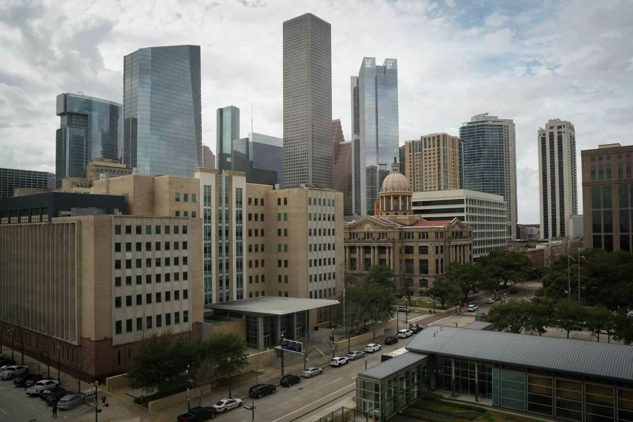 Downtown Houston is seen Friday, Feb. 9, 2024, from the Harris County Civil Courthouse in Houston.