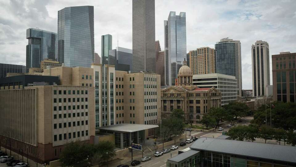 Downtown Houston is seen Friday, Feb. 9, 2024, from the Harris County Civil Courthouse in Houston.