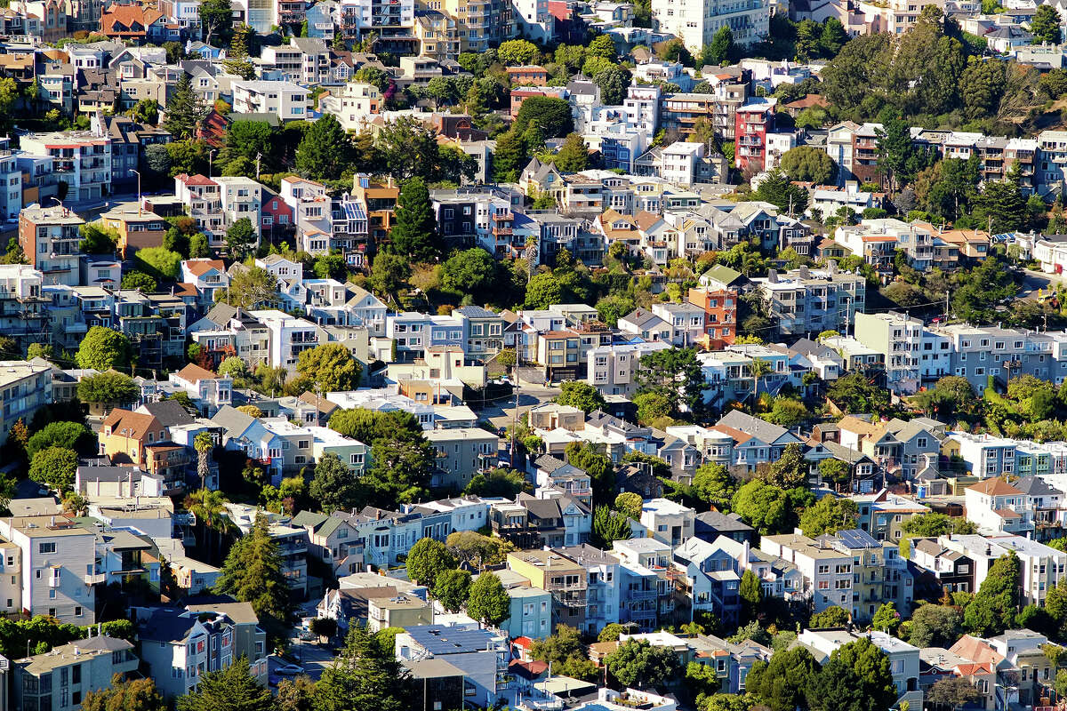 FILE - Aerial view of San Francisco cityscape, California, United States