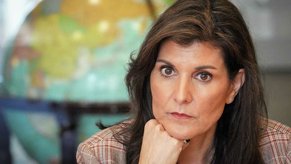 Republican presidential candidate Nikki Haley talks to members of the Houston Chronicle Editorial Board on Thursday, Feb. 15, 2024, at the Houston Chronicle office in Houston.