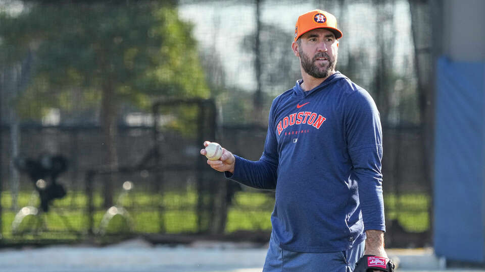 Justin Verlander, durante la pretemporada de los Astros en el CACTI Park of the Palm Beaches, en West Palm Beach, Florida.