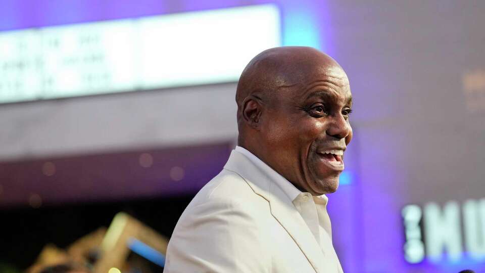 Olympian Carl Lewis speaks to the media at the 7th annual Houston Sports Awards red carpet on Tuesday, Jan. 30, 2024 at 713 Music Hall in Houston.